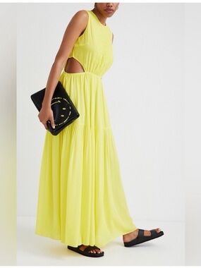 Desigual Bright Yellow Sleeveless Maxi Dress with Side Cutouts